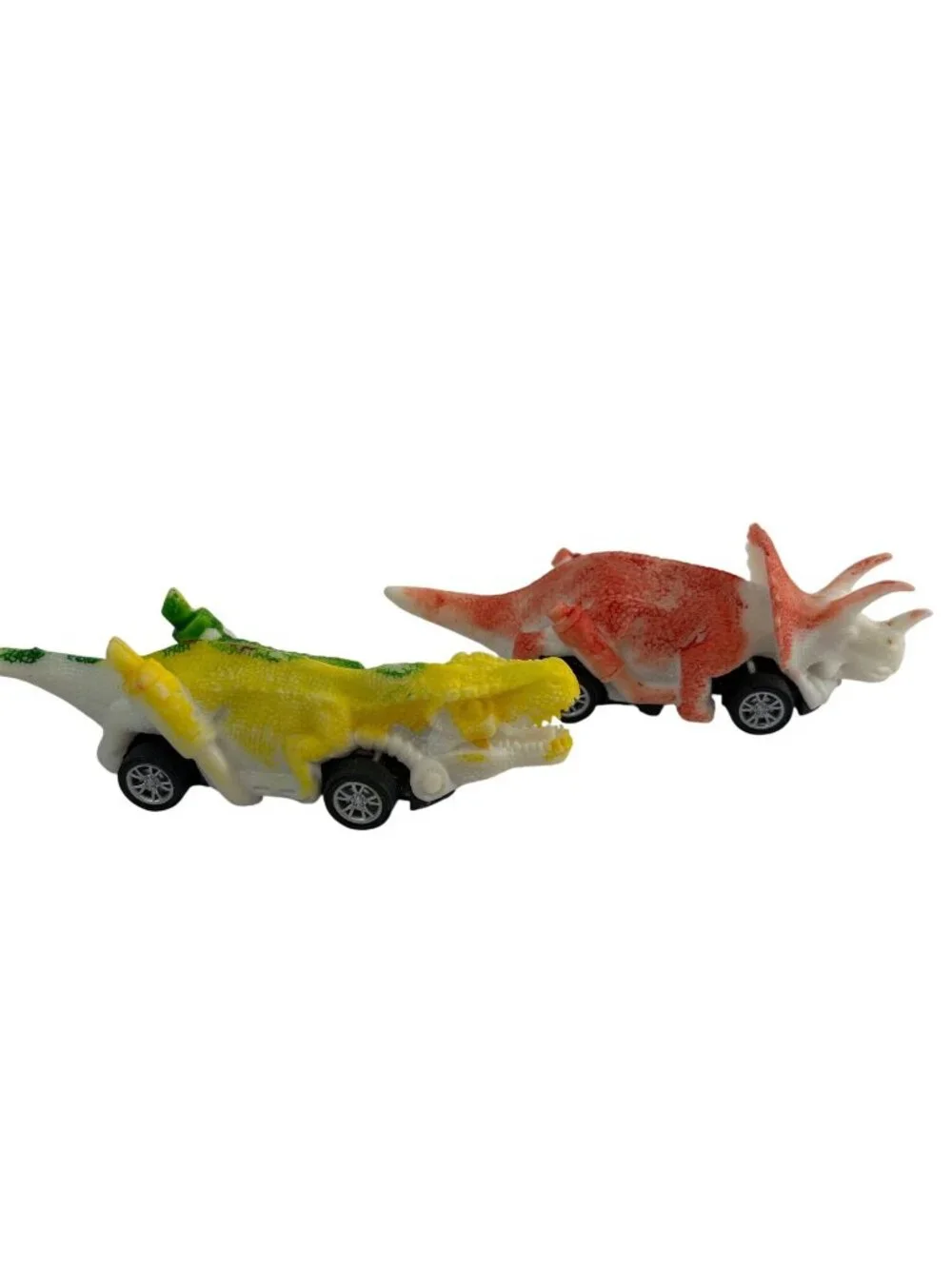 Friction Kids Toy Dinosaurs Set of 2 Multicolored Orange/Green/Yellow Push/Relea